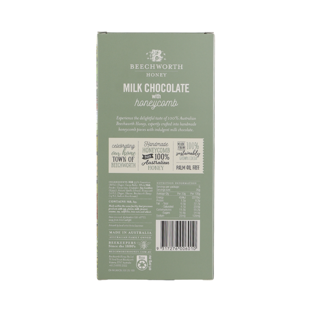 Beechworth Honey Milk Chocolate with Honeycomb Block 100g - Pieces