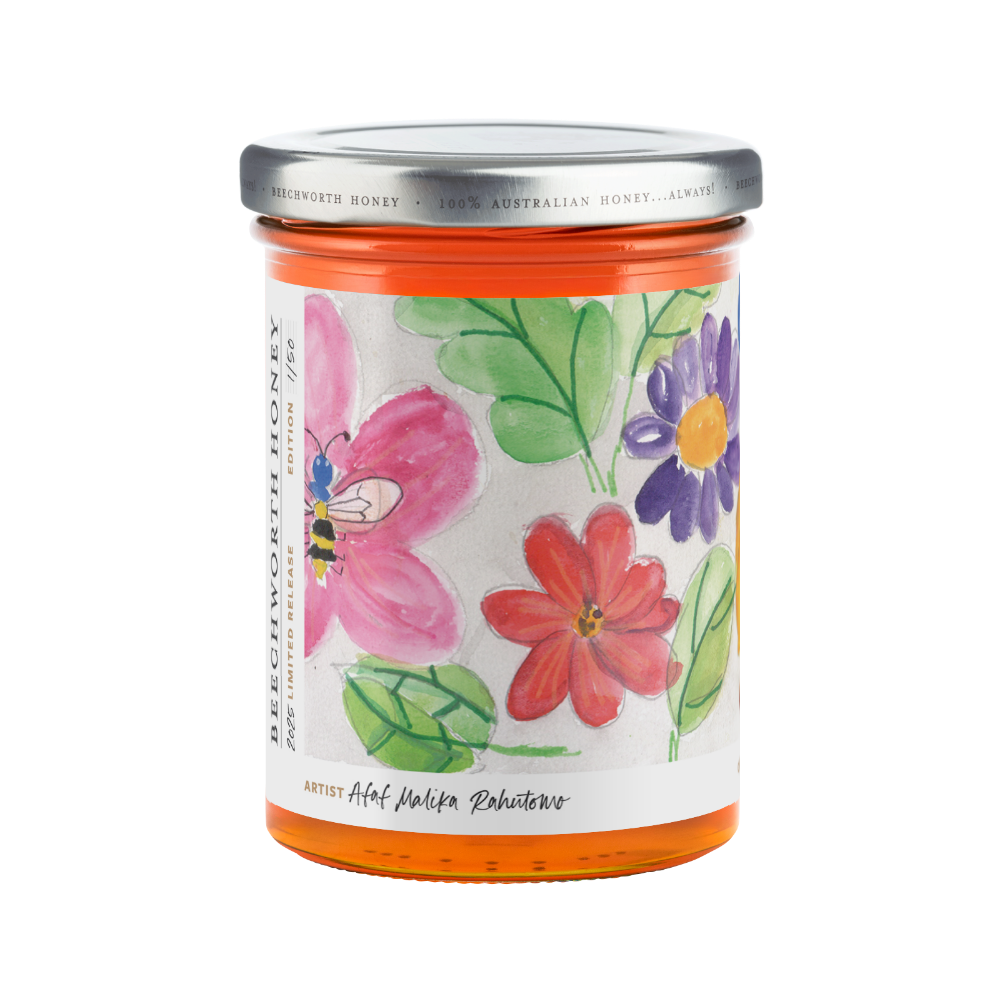 POLL25JAR550-Afaf_Pollinate-Honey-2025_Afaf-Malika-Rahutomo_550g_front