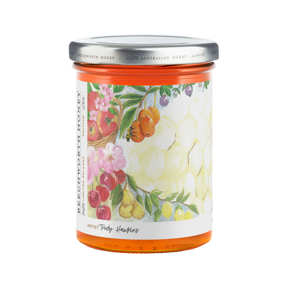 POLL25JAR550-Trudy_Pollinate-Honey-2025_Trudy-Hawkins_550g_front